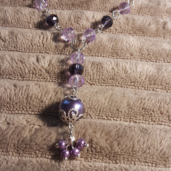 Hand Crafted Necklace Purple Glass Beads - Picture 2 of 3